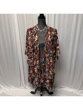 Boho Floral Kimono Cardigan Womens One Size Fall Duster Lightweight Open Front